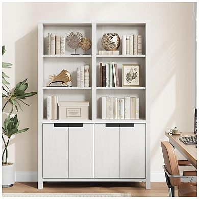 Double Row Cabinet Door Bookshelf, Large Capacity PB and MDF Board Bookcase