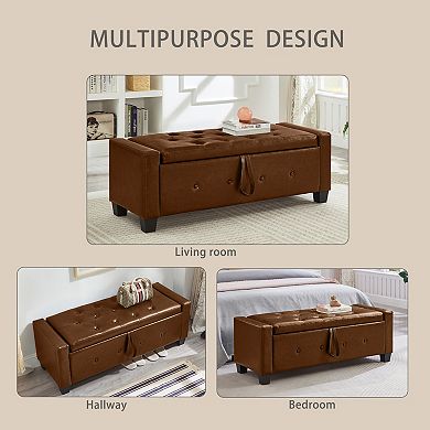 48-inch Storage Bench,for Bedroom/Living Room/Hallway,Faux Leather Quilted Upholstered Storage Bench