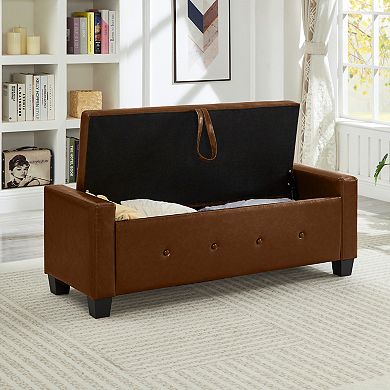 48-inch Storage Bench,for Bedroom/Living Room/Hallway,Faux Leather Quilted Upholstered Storage Bench