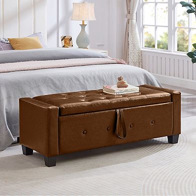 48-inch Storage Bench,for Bedroom/Living Room/Hallway,Faux Leather Quilted Upholstered Storage Bench
