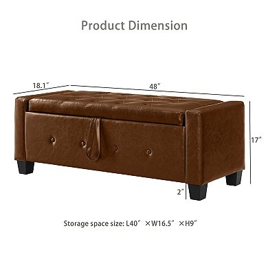 48-inch Storage Bench,for Bedroom/Living Room/Hallway,Faux Leather Quilted Upholstered Storage Bench