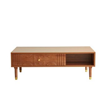 Modern Coffee Table with Storage, 47.2" Retro Art-Inspired Coffee Table for Living Room