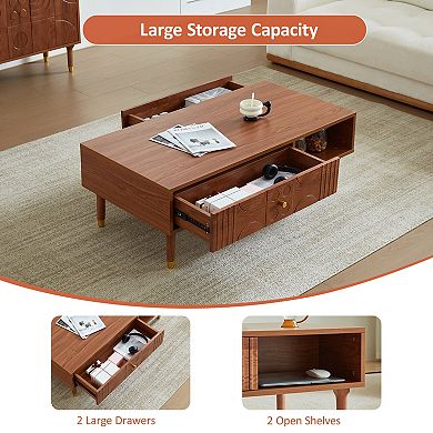 Modern Coffee Table with Storage, 47.2" Retro Art-Inspired Coffee Table for Living Room