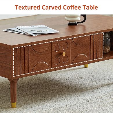Modern Coffee Table with Storage, 47.2" Retro Art-Inspired Coffee Table for Living Room
