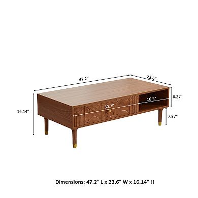 Modern Coffee Table with Storage, 47.2" Retro Art-Inspired Coffee Table for Living Room