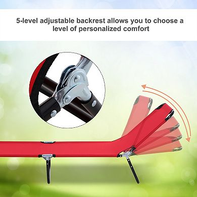 Folding Outdoor Chaise Lounge with 5 Reclining Positions