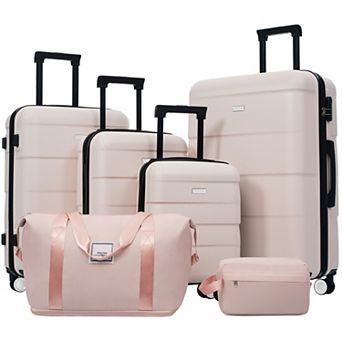 6 pc Hardside Luggage Set with Duffle and Toiletry Bag, Lightweight Spinner Suitcases