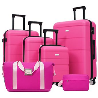 6 pc Hardside Luggage Set with Duffle and Toiletry Bag, Lightweight Spinner Suitcases