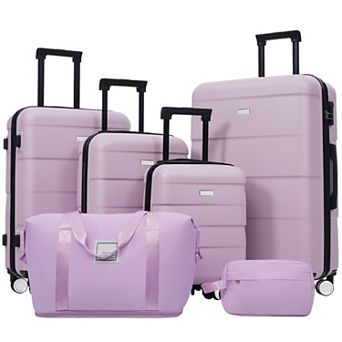 6 pc Hardside Luggage Set with Duffle and Toiletry Bag, Lightweight Spinner Suitcases