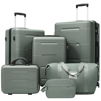 6 pc Spinner Luggage Set with Cosmetic Case, Duffel Bag and Toiletry Bag