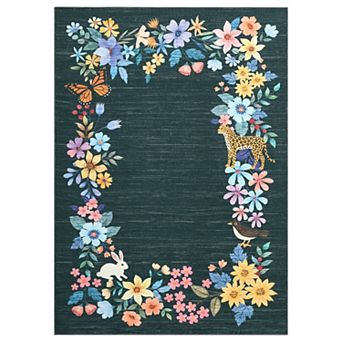 Vintage Washable Area Rug Soft Floral Animal Print Botanical Kids Large Rug Non Slip Stain Resistant