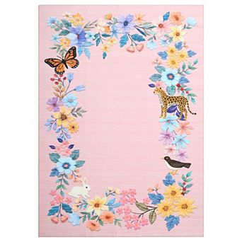 Vintage Washable Area Rug Soft Floral Animal Print Botanical Kids Large Rug Non Slip Stain Resistant