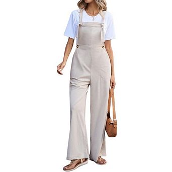 Women's Overalls Baggy Wide Leg Jumpsuits Casual Fashion Adjustable Sleeveless Rompers with Pockets