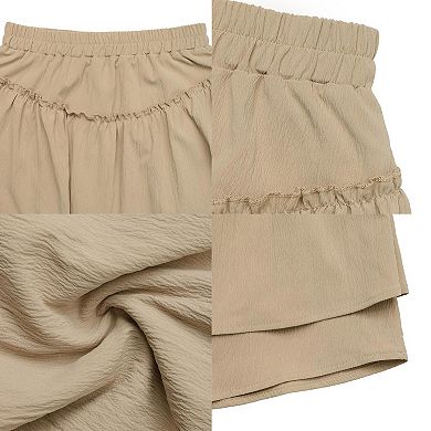 Women's Elastic Waist Ruffle Tiered Mini Skirt Casual Flowy Summer Vacation Skirts
