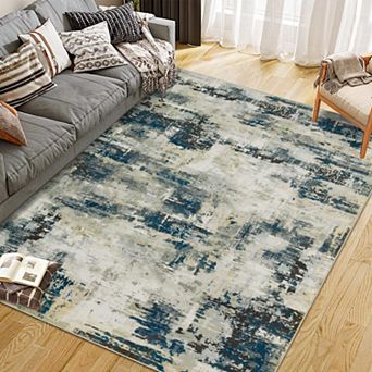 Area Rug Washable Non-Shedding Abstract Rug Soft Non-Slip Rug for Living Room Dining Room Indoor