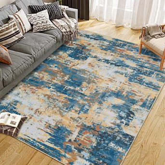 Area Rug Washable Non-Shedding Abstract Rug Soft Non-Slip Rug for Living Room Dining Room Indoor
