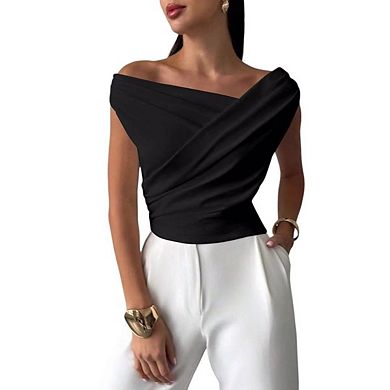 Women's Off The Shoulder Wrap Tank Top Sleeveless Tight Elegant Formal Party Going Out Tops