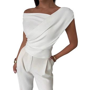 Women's Off The Shoulder Wrap Tank Top Sleeveless Tight Elegant Formal Party Going Out Tops