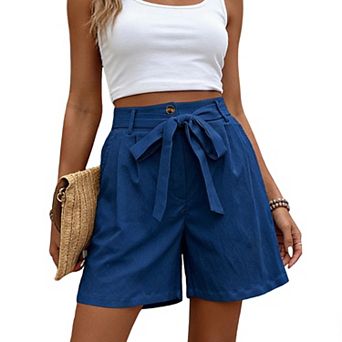 Women's High Waist Shorts Elastic Back Side Pockets Casual Summer Shorts With Belt