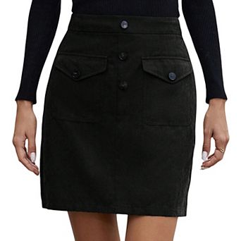 Women's High Waist Decorative Button Front Mini Skirt Casual Fitted Skirts