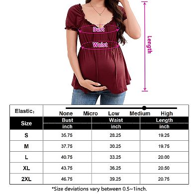 Women's Maternity Square Neck Ruffle Trim Tie Front Short Sleeve Peplum Top Casual Pregnancy Blouse