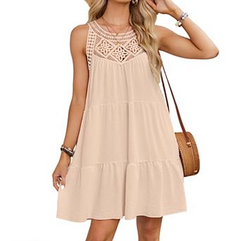 Women's Halter Neck Dress Summer Sleeveless Tiered Ruffle A Line Flowy Casual Mini Dresses
