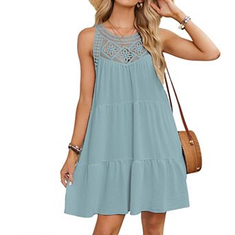 Women's Halter Neck Dress Summer Sleeveless Tiered Ruffle A Line Flowy Casual Mini Dresses