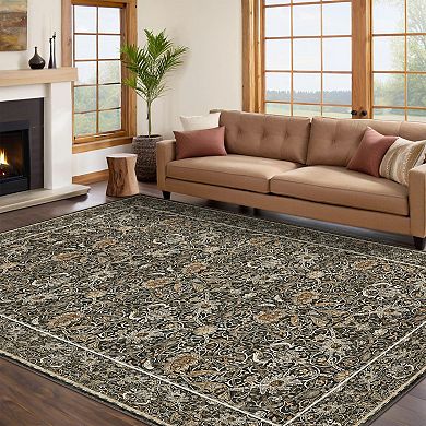 Vintage Floral Washable Area Rugs, Soft Boho Forest Botanical Flower Carpet Thin Non Slip Low Pile