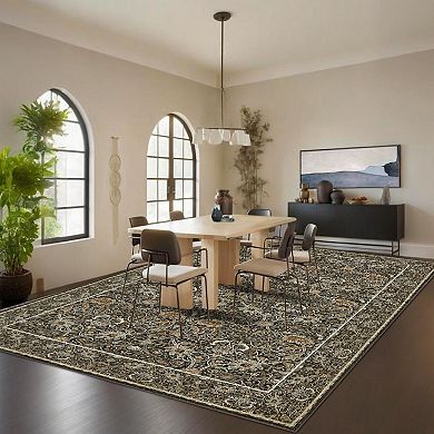 Vintage Floral Washable Area Rugs, Soft Boho Forest Botanical Flower Carpet Thin Non Slip Low Pile