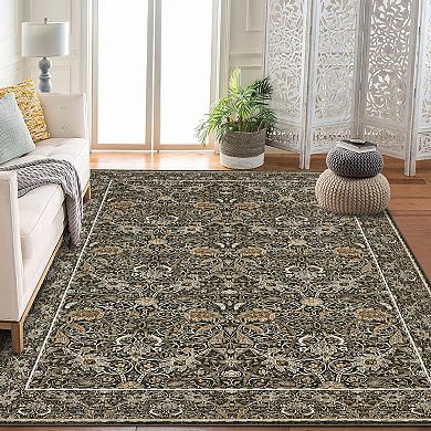 Vintage Floral Washable Area Rugs, Soft Boho Forest Botanical Flower Carpet Thin Non Slip Low Pile