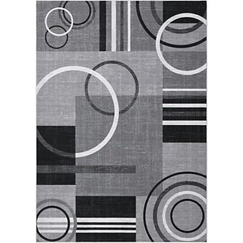 Abstract Circles Washable Area Rug - Non Slip Low Pile Carpet for Living Room Bedroom Office