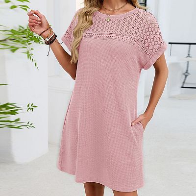 Women's Knit Dress Casual Loose Fit Short Sleeve Round Neck Mini Dress