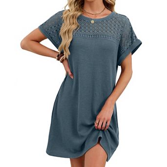 Women's Knit Dress Casual Loose Fit Short Sleeve Round Neck Mini Dress