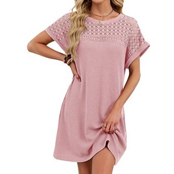 Women's Knit Dress Casual Loose Fit Short Sleeve Round Neck Mini Dress
