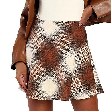 Women's High Waisted Plaid Mini Skirt Elastic Waist A Line Skirts