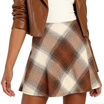 Women's High Waisted Plaid Mini Skirt Elastic Waist A Line Skirts