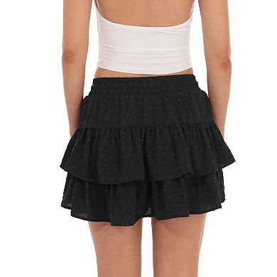 Women's High Waist Skirt Summer Adjustable Tie Elastic Waist Ruffle Tiered Skort