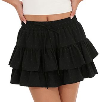 Women's High Waist Skirt Summer Adjustable Tie Elastic Waist Ruffle Tiered Skort