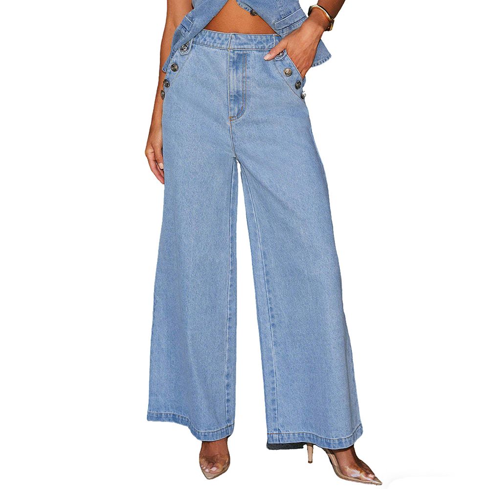Women's Denim Wide Leg Pants High Waist Loose Fit Jeans with Side ...
