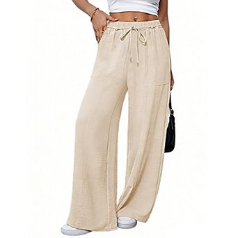 Women's Drawstring Elastic Waist Wide Leg Pants Casual Loose Straight Leg Trousers Lounge Pants