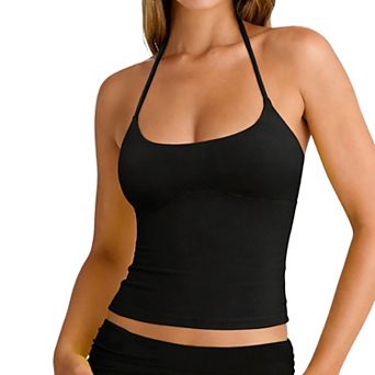 Women's Halter Neck Crop Top Slim Fit Yoga Tank Top for Workout Casual Wear