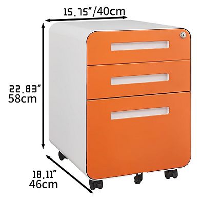 3 Drawer File Cabinet with Lock, Under Desk Mobile Metal Filing Cabinet for Home Office
