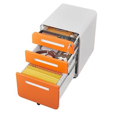 3 Drawer File Cabinet with Lock, Under Desk Mobile Metal Filing Cabinet for Home Office