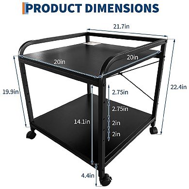 2 Tier Under Desk Printer Stand, Rolling Printer Cart with Wheels，Mobile Printer Table for Scanner