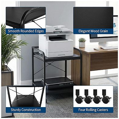 2 Tier Under Desk Printer Stand, Rolling Printer Cart with Wheels，Mobile Printer Table for Scanner