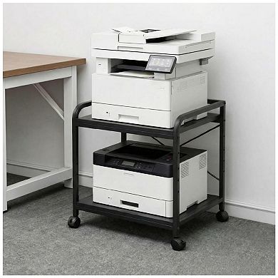 2 Tier Under Desk Printer Stand, Rolling Printer Cart with Wheels，Mobile Printer Table for Scanner