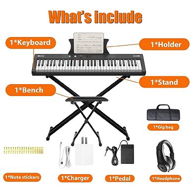 61 Key Full Size Portable Electronic Keyboard Piano Set Built-in Speakers