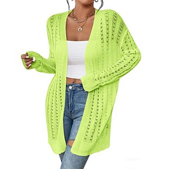 Women's Open Front Knit Cardigan Hollow Out Long Sleeve Lightweight Casual Loose-Fit Outerwear
