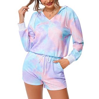 Women 2 pc Sets Sweatsuit Casual Tracksuits Long Sleeve Tops and Shorts Lounge Outfits