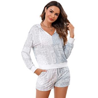Women 2 pc Sets Sweatsuit Casual Tracksuits Long Sleeve Tops and Shorts Lounge Outfits